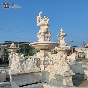 ราคาถูกสวนที่ทันสมัยสีขาวแกรนด์หินอ่อนผนังน้ำโบราณสิงโตรูปปั้นสวนน้ำพุ - Product Image 1