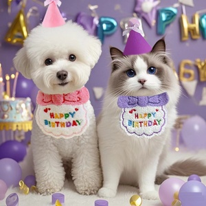 Set Completo <span class=keywords><strong>Compleanno</strong></span> Gatto Cane: Bavaglino, Cappello, Sciarpa e Decorazioni in Poliestere Ricamato Stile Instagram per Feste a Tema Principessa - Product Image 1
