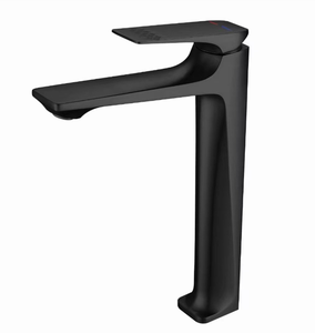 Grifo de Baño Moderno de un Solo Orificio, Alto, de Latón Negro Mate, Mezclador para Lavabo con Diseño Artístico para Hoteles, Dormitorios y Pasillos - Product Image 1