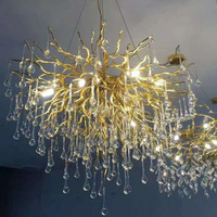 Lustre en cristal de luxe français PM en aluminium, design goutte de pluie, lampe suspendue de longueur de table, éclairage décoratif créatif pour villa