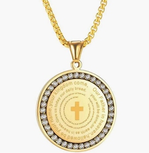 Collana con ciondolo a forma rotonda con <span class=keywords><strong>preghiera</strong></span> a forma di croce di Chrisitan in acciaio inossidabile Hip Hop di vendita calda - Product Image 1