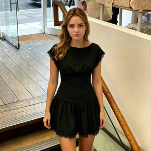 Vestido de Mujer con Cintura Ajustada de Encaje Negro, Moda para el Trabajo, Cuello Redondo, Mini Vestido para Fiesta en Discoteca - Product Image 4