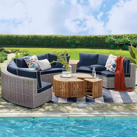 Conjunto de Muebles de Jardín de Mimbre Sintético en Forma de Media Luna para Exteriores, Sofá de Mimbre Sintético Semicircular, Muebles de Jardín de Mimbre