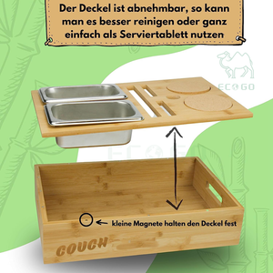 Couch Bar Sofa <b>Tray</b> with Drink Holder and 2 Stainless Steel <b>Chips</b> Bowls Including 2 Cork Coasters - Sofa Organizer - Product Image 3