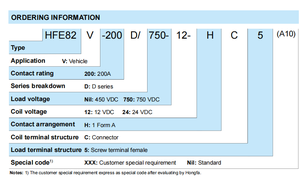 HFE82V-200D HONGFA High Voltage <b>DC</b> Contactor 450V & 750V 200A 24V/<b>12V</b> <b>DC</b> 300kW 50Hz - Product Image 3
