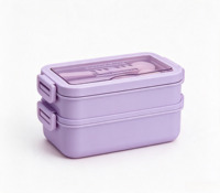 Neue Zweistöckige Edelstahl-Thermo-Lunchbox Bento-Box mit Besteck Große Kapazität Versiegelter Deckel Wärmeerhaltend Stapelbare Behälter