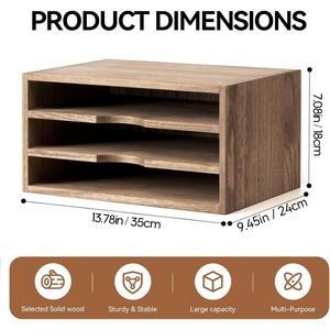 Wooden Desktop <b>File</b> Organizer 3 Tier Dark Brown Office Desk <b>Storage</b> Rack For Books And Stationery - Product Image 3