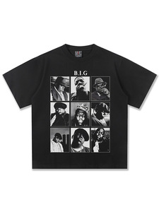 Camiseta Gráfica con Collage de Fotos de <span class=keywords><strong>Notorious</strong></span> B.I.G. para Hombre, Seda/Algodón, 280 GSM, Cuello Redondo, Estilo Oversize, Hip Hop Clásico - Product Image 5