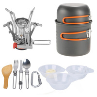 Ensemble de cuisine compact Wisteria pour camping en plein air, kit de cuisson tout-en-un, réchaud à gaz pliable, pot en aluminium et acier inoxydable