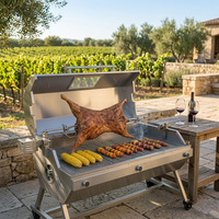 Parrilla de Barbacoa Híbrida de Gas y Carbón de Acero Inoxidable Moderna de Gran Capacidad con Asador Eléctrico de 15W, Termómetro y Ventana Visual