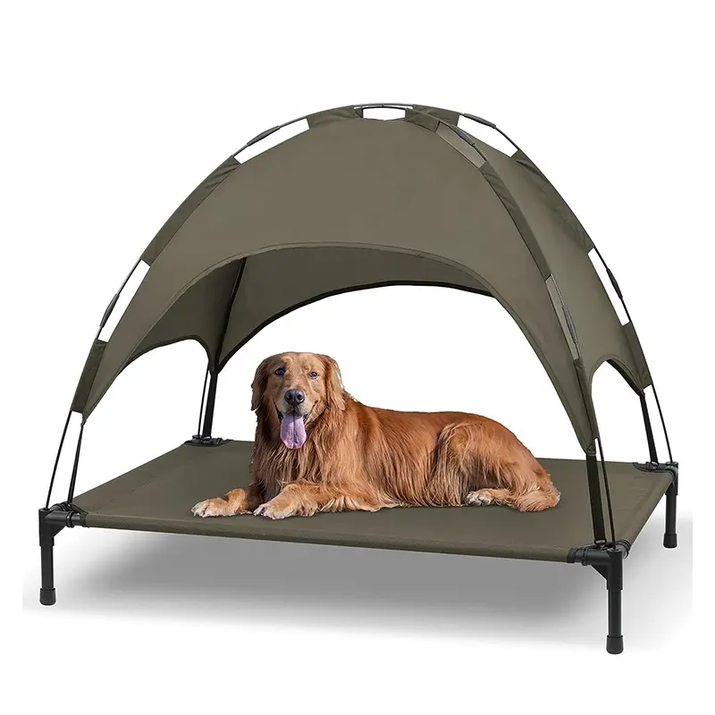 ノベルティデザインのポータブル上げ犬用ベビーベッド冷却ベッド取り外し可能なシェードテント高架犬用ベッドキャノピー付き