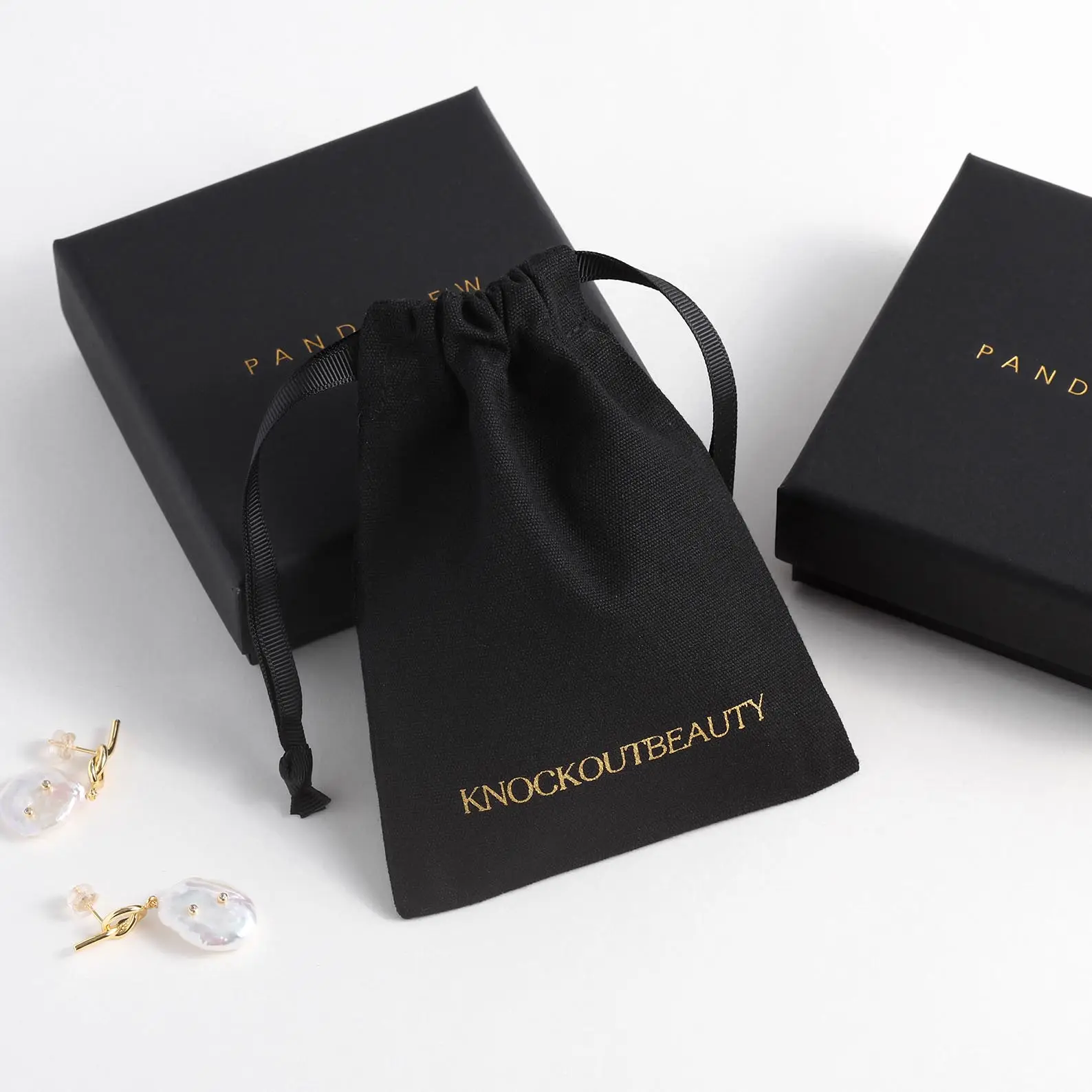 Pandase — sac en toile noire 3x4 pouces, sac imprimé personnalisé de haute qualité en coton, avec Logo