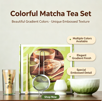 Ensemble de fouets à matcha dégradé de haute qualité, 5 pièces, style japonais, céramique écologique, grande capacité de 550 ml, outil à thé avec boîte colorée