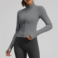 Veste de yoga respirante pour femme en Spandex/Polyester de haute qualité avec fermeture éclair, col montant, manches longues, coupe ajustée et extensible pour le fitness