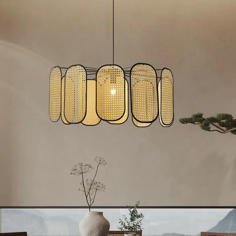 Japanese style wabi-sabi style B&B restaurant rattan chandelier post-modern minimalist Zen living room bedroom hand-woven lamp