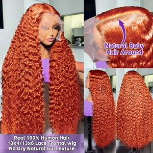 250 densité perruque de cheveux humains coloré crépus bouclés fermeture frontale perruques pour femme noire Ombre couleur <span class=keywords><strong>Orange</strong></span> gingembre dentelle avant perruque - Product Image 3