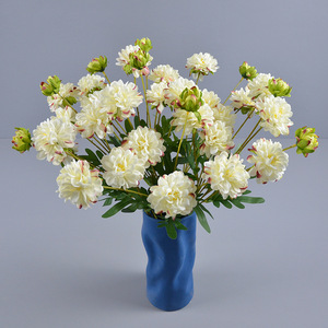 Flores Artificiales de Dalia en Jarrón de Dongchen Crafts, 60 cm, Flor de Seda, Color Amarillo Champán, Decoración para Bodas y Hogar - Product Image 1