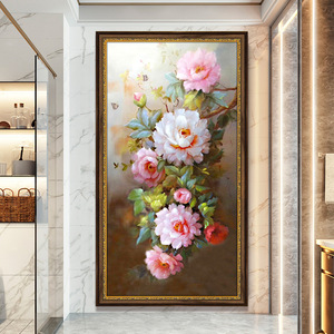 Cuadro 3D para Porche, Pintura Vertical <span class=keywords><strong>de</strong></span> <span class=keywords><strong>Flores</strong></span>, Lienzo Decorativo Pintado a Mano, Reproducción <span class=keywords><strong>de</strong></span> Famosas Pinturas Chinas <span class=keywords><strong>de</strong></span> <span class=keywords><strong>Flores</strong></span> - Product Image 2