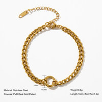 Bracelet YF7134 Minimaliste Étanche en Acier Inoxydable Plaqué Or 18K avec Chaîne Cubaine, Fermoir à Ressort et Breloques Zircon