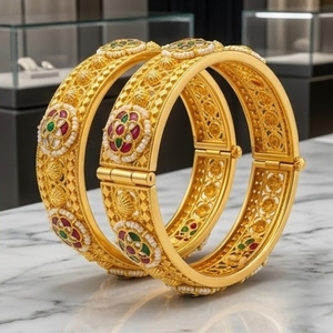Bracelets en argent 925 plaqué or, style antique, bijoux ethniques traditionnels pour femmes, pour mariage et fête, certifiés par le Hall Mark - Product Image 5