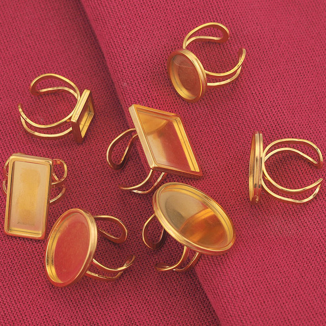 Stainless Steel Gold Open Ring Settings Flat Blank Base Large Round Oval Resin Tray Ring Bezel Jewelry Making