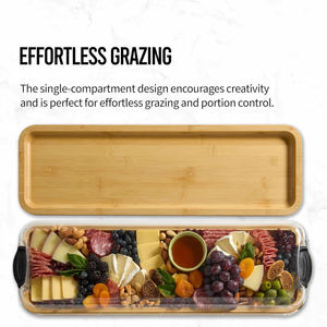 Plateau à fromage rectangulaire en bambou avec un couvercle transparent à fermeture, un plateau de service en bois pour fruits et pâtisseries, et une assiette à pain - Product Image 6