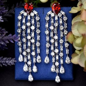 HIBRIDE, Pendientes colgantes largos de gota de agua de lujo para mujer, boda completa, Micro CZ, circonita cúbica, pendientes indios de Dubái, bisutería de estilo indio, bijoux para mujer, E-39 - Product Image 3