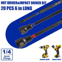 20 embouts de visseuse à chocs magnétiques de 6 pouces/150 mm, jeu d'outils professionnels pour réparation automobile, étui souple inclus