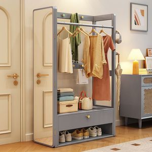 Solid Wood Coat Rack With Mirror Storage Drawer <b>Shoe</b> Rack For Bedroom Home Use Modern Minimalist Style 64-124CM - Product Image 3