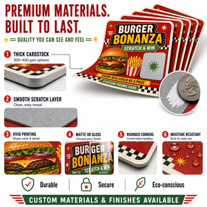 Cartes à gratter personnalisées pour burgers avec coupons de prix cachés pour les récompenses de fidélité des restaurants et les promotions de grand ouverture - Product Image 2