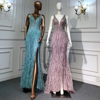 2022 nouvelles robes de soirée sirène perles faites à la main avec plumes Sexy fendu longues robes de soirée pour les femmes fête