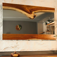 Modern Rectangle Live Edge Wood Wall Mirror Home Decor with Wood Frame for Bedroom