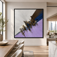 Peinture à l'huile moderne abstraite de paysage urbain violet sur toile, peinte à la main, avec couteau à palette, taille personnalisée, art mural pour hôtel