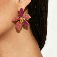Nouvelle Arrivée Boucles d'Oreilles Clous Émail Contraste de Couleurs Fleur Pétale Coloré Strass Mode Polyvalentes pour le Quotidien