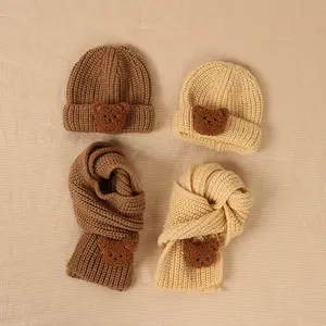 कोरियन प्यारा भालू बच्चों के टोपी स्कार्फ सूट कस्टम लड़के और लड़कियों शरद ऋतु और सर्दियों के गर्म बच्चे को बुना हुआ हुआ टोपी स्कार्फ