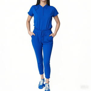 AQTQ Custom Women's Surgical <span class=keywords><strong>Jogger</strong></span> Red <span class=keywords><strong>Scrub</strong></span> <span class=keywords><strong>Set</strong></span> Manga corta Mao-Neck Top y <span class=keywords><strong>Jogger</strong></span> Pants - Product Image 5