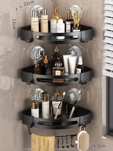 Étagère de salle de bain chromée à fixer en coin, 2 niveaux, support mural à ventouse, en acier inoxydable, organisateur de rangement gain de place - Product Image 4