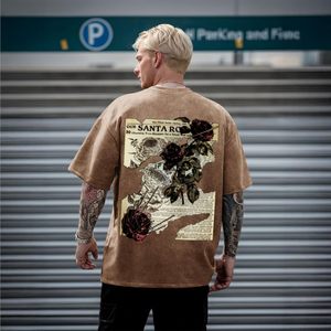 เสื้อยืดโอเวอร์ไซส์ลายกราฟิกวินเทจ FOXA สำหรับผู้ชาย ลายดอกกุหลาบ แขนสั้น ผ้าฝ้ายเจอร์ซีย์ 100% ไม่หดตัว สไตล์สตรีทแวร์ - Product Image 6