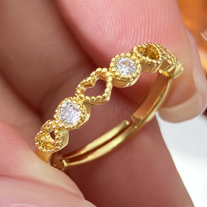 Nhẫn trái tim mạ vàng 18K, chống nước, gắn đá zirconia, có thể điều chỉnh kích cỡ, dành cho nữ, sẵn sàng giao hàng - Product Image 2