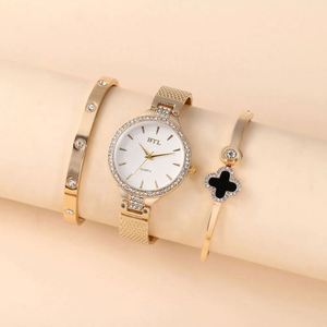 Reloj Digital Creativo y Elegante con Correa de Malla Delgada, Caja de Aleación y Juego de Pulseras de Acero Inoxidable (3 piezas/juego) - Product Image 2