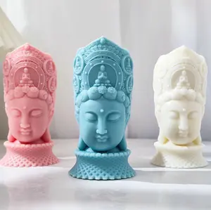 SZ774 menjual patung lilin kepala Buddha Guanyin cetakan silikon sabun cetakan dekorasi rumah aromaterapi 3D