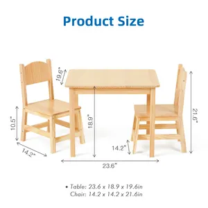 Conjunto de móveis infantis de madeira, mesas e cadeiras pré-escolares para o berçário, jardim de infância e sala de aula
