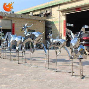 स्टेनलेस स्टील पॉलिश ज्यामितीय भालू मूर्तिकला आउटडोर वाणिज्यिक प्लाजा आधुनिक कला स्थापना बड़ी मंजिल वाली धातु - Product Image 5