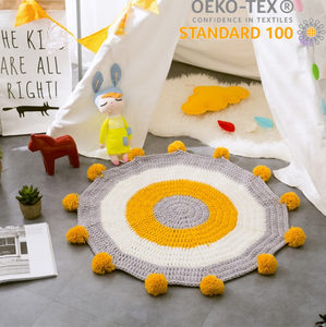PJTW-<span class=keywords><strong>alfombra</strong></span> con pompones de colores contrastantes para dormitorio de niños, alfombrilla decorativa para gatear, suave y acogedora, de punto grueso, <span class=keywords><strong>alfombra</strong></span> de pícnic de hilo islandesa - Product Image 1