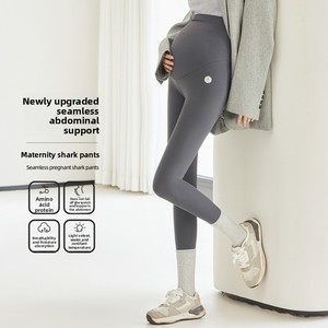 Leggings de maternité, pantalon de <span class=keywords><strong>grossesse</strong></span> taille haute sans couture avec soutien abdominal, pantalon de <span class=keywords><strong>grossesse</strong></span> monocouche sans molleton - Product Image 5