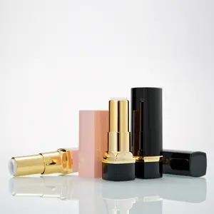 Bán sỉ màu hồng màu đen dưỡng-wholesale empty lipstick tube 12.1mm pink and black square tube with golden ring for lip balm in stock