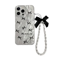 Beliebtes Design Laser-Glitzer Schleifenknoten Federgarn Handyhülle für iPhone 16 15 13 12 Pro Max mit Schleifenknoten-Perlen-Armband-Cover
