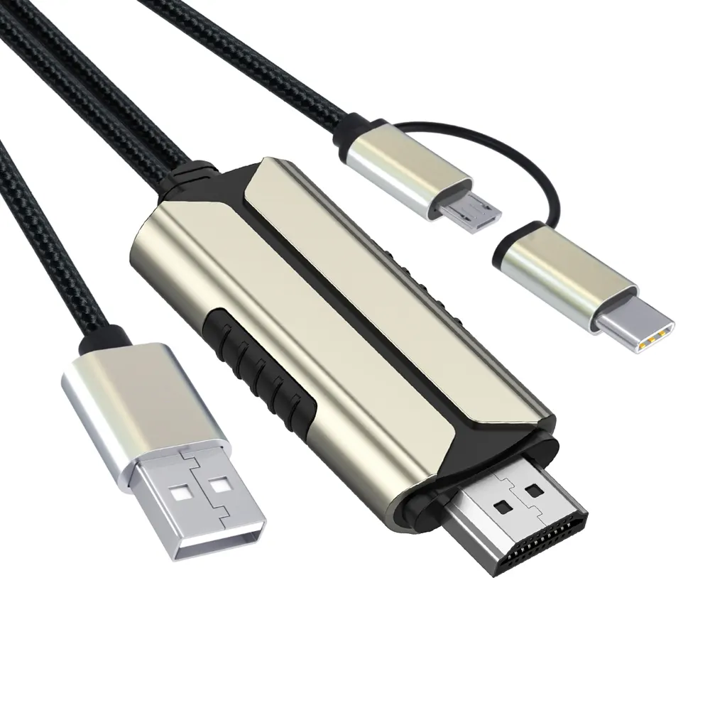 New 3 In 1 Micro USB Type C Lightning To HDMI Cable 2m With Wireless Audio For IPhone Macbook Samsung Android Phone To HDTV