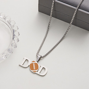 Kalung Stainless Steel DAD SON, Kalung liontin huruf keluarga pria laki-laki tenis sepak bola bola basket Baseball kalung olahraga - Product Image 3