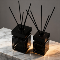 Fournisseur 50ml Parfum carré clair noir 100ml Flacon diffuseur de roseaux en verre pour la décoration intérieure Huile d'aromathérapie Bouchon en bois